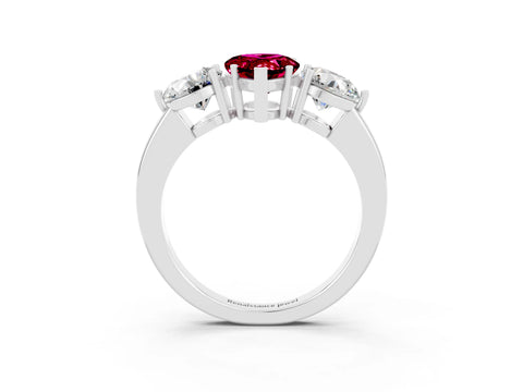 White gold Pear Cut Garnet Three-Stone Ring with Prong Setting and Classic Band_3