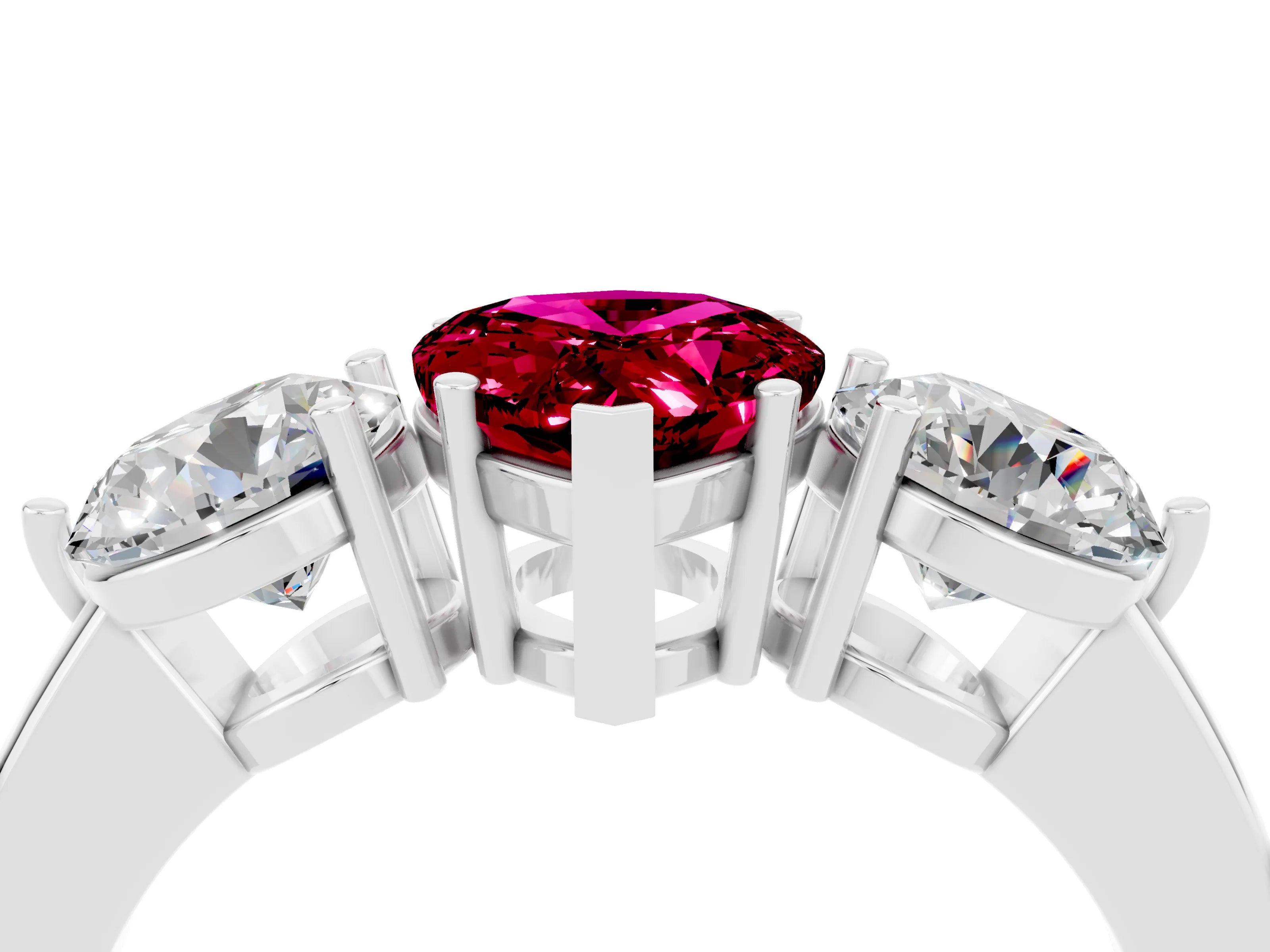 White gold Pear Cut Garnet Three-Stone Ring with Prong Setting and Classic Band_4