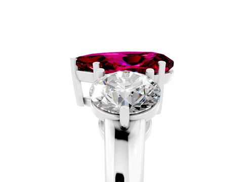 White gold Pear Cut Garnet Three-Stone Ring with Prong Setting and Classic Band_5
