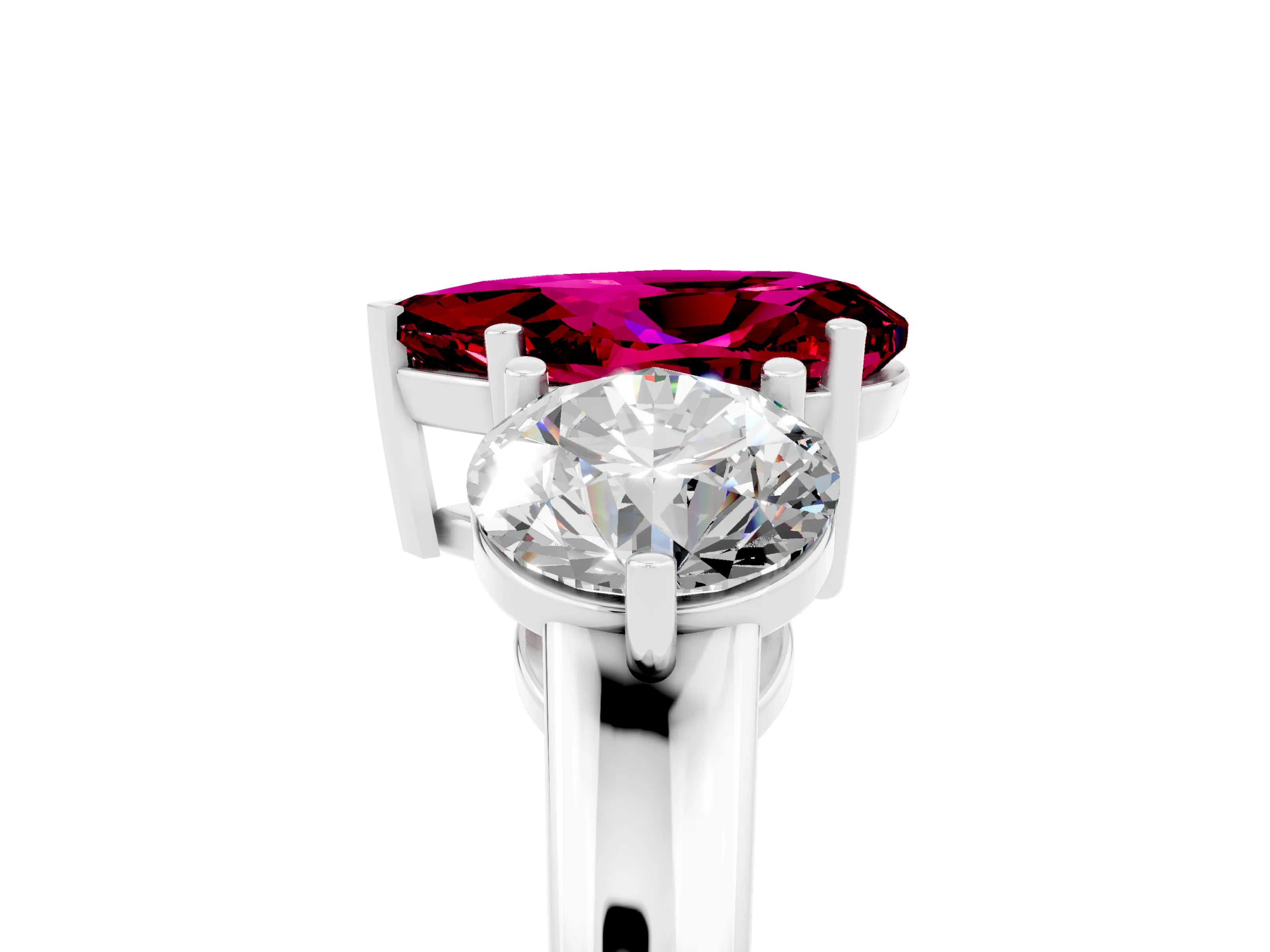 White gold Pear Cut Garnet Three-Stone Ring with Prong Setting and Classic Band_5