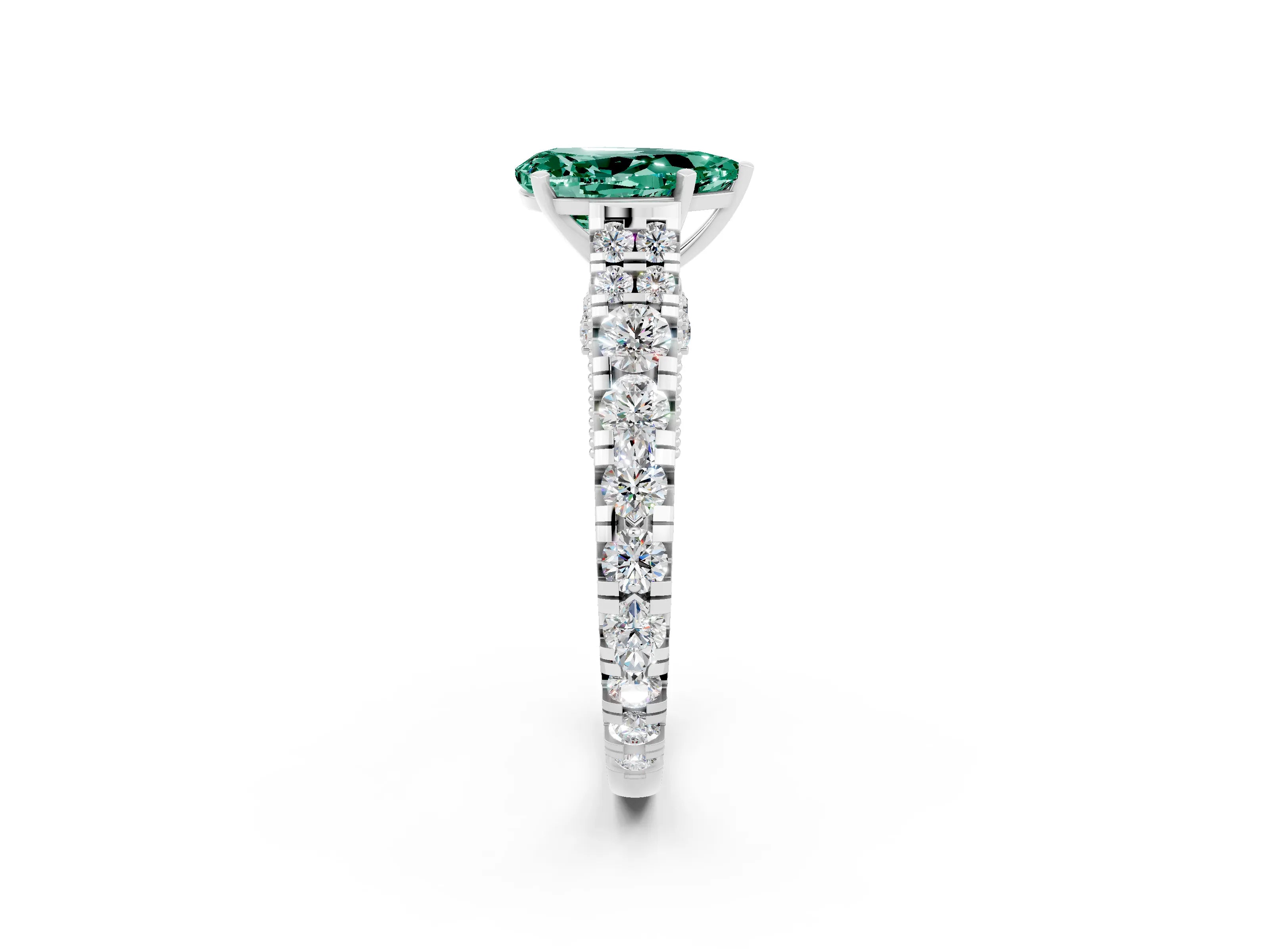 White gold Pear Cut Green Sapphire Classic Solitaire Ring with Pavé Band and Four-Prong Setting_2