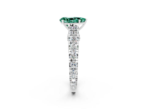 White gold Pear Cut Green Sapphire Classic Solitaire Ring with Pavé Band and Four-Prong Setting_2