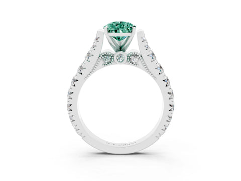 White gold Pear Cut Green Sapphire Classic Solitaire Ring with Pavé Band and Four-Prong Setting_3