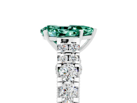 White gold Pear Cut Green Sapphire Classic Solitaire Ring with Pavé Band and Four-Prong Setting_5