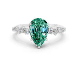 White gold Pear Cut Green Sapphire Cluster Side Stone Solitaire Ring with Prong Setting_24