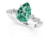 White gold Pear Cut Green Sapphire Cluster Side Stone Solitaire Ring with Prong Setting_25