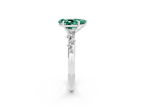 White gold Pear Cut Green Sapphire Cluster Side Stone Solitaire Ring with Prong Setting_26