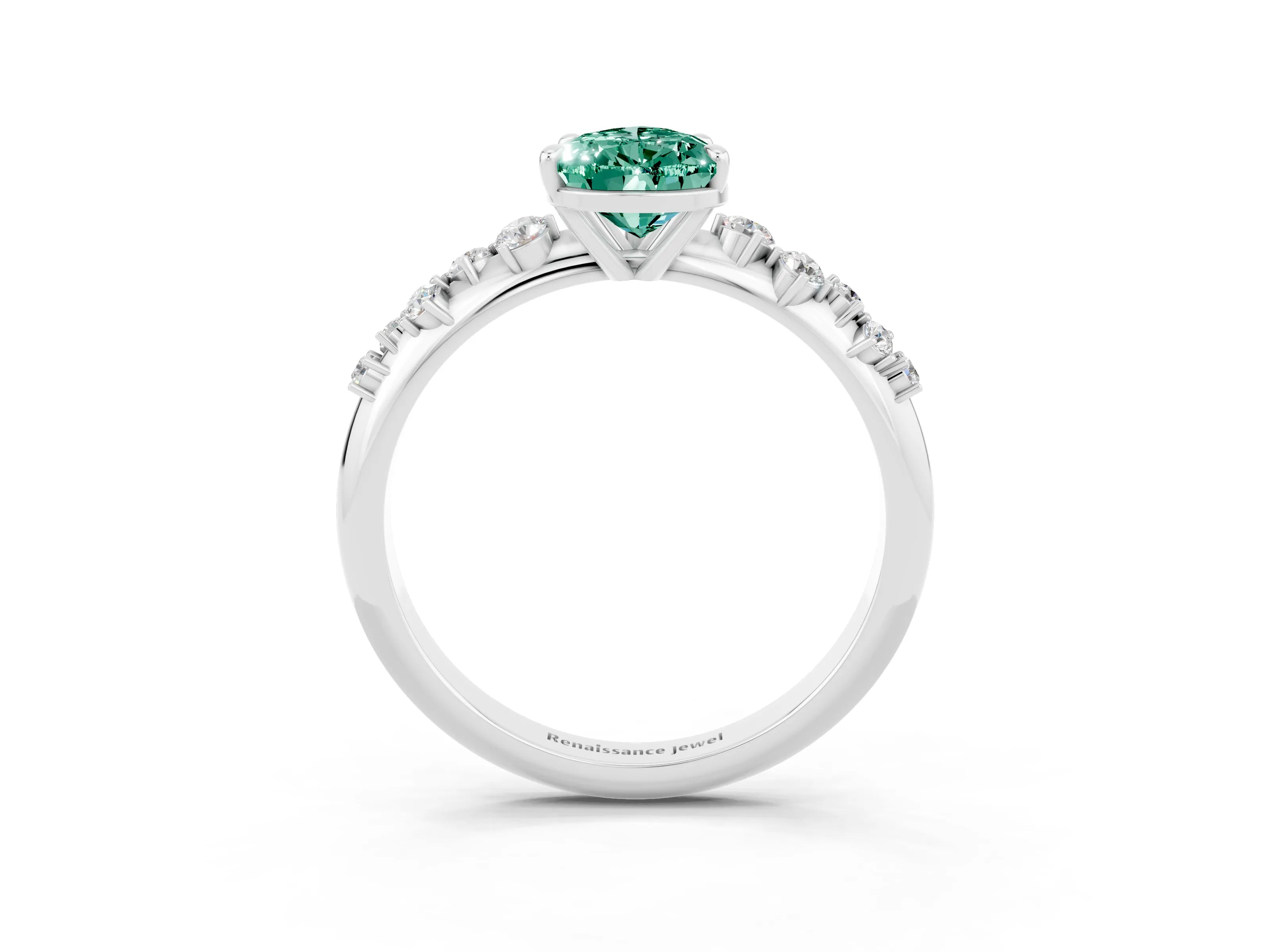 White gold Pear Cut Green Sapphire Cluster Side Stone Solitaire Ring with Prong Setting_27