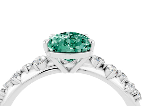 White gold Pear Cut Green Sapphire Cluster Side Stone Solitaire Ring with Prong Setting_28