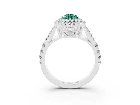 White gold Pear Cut Green Sapphire Double Halo Ring with Split Shank and Prong Setting_27