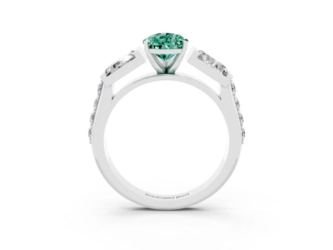 White gold Pear Cut Green Sapphire Engagement Ring with Baguette Side Stones and Channel Set Band_3