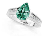 White gold Pear Cut Green Sapphire Engagement Ring with Milgrain Channel Set Band and Prong Setting_1