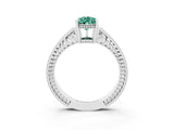 White gold Pear Cut Green Sapphire Engagement Ring with Milgrain Channel Set Band and Prong Setting_3
