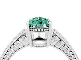 White gold Pear Cut Green Sapphire Engagement Ring with Milgrain Channel Set Band and Prong Setting_4