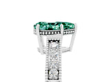 White gold Pear Cut Green Sapphire Engagement Ring with Milgrain Channel Set Band and Prong Setting_5