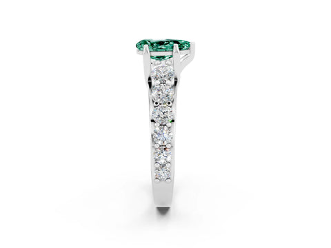 White gold Pear Cut Green Sapphire Engagement Ring with Pavé Band and Four-Prong Setting_2