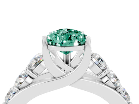 White gold Pear Cut Green Sapphire Engagement Ring with Pavé Band and Four-Prong Setting_4