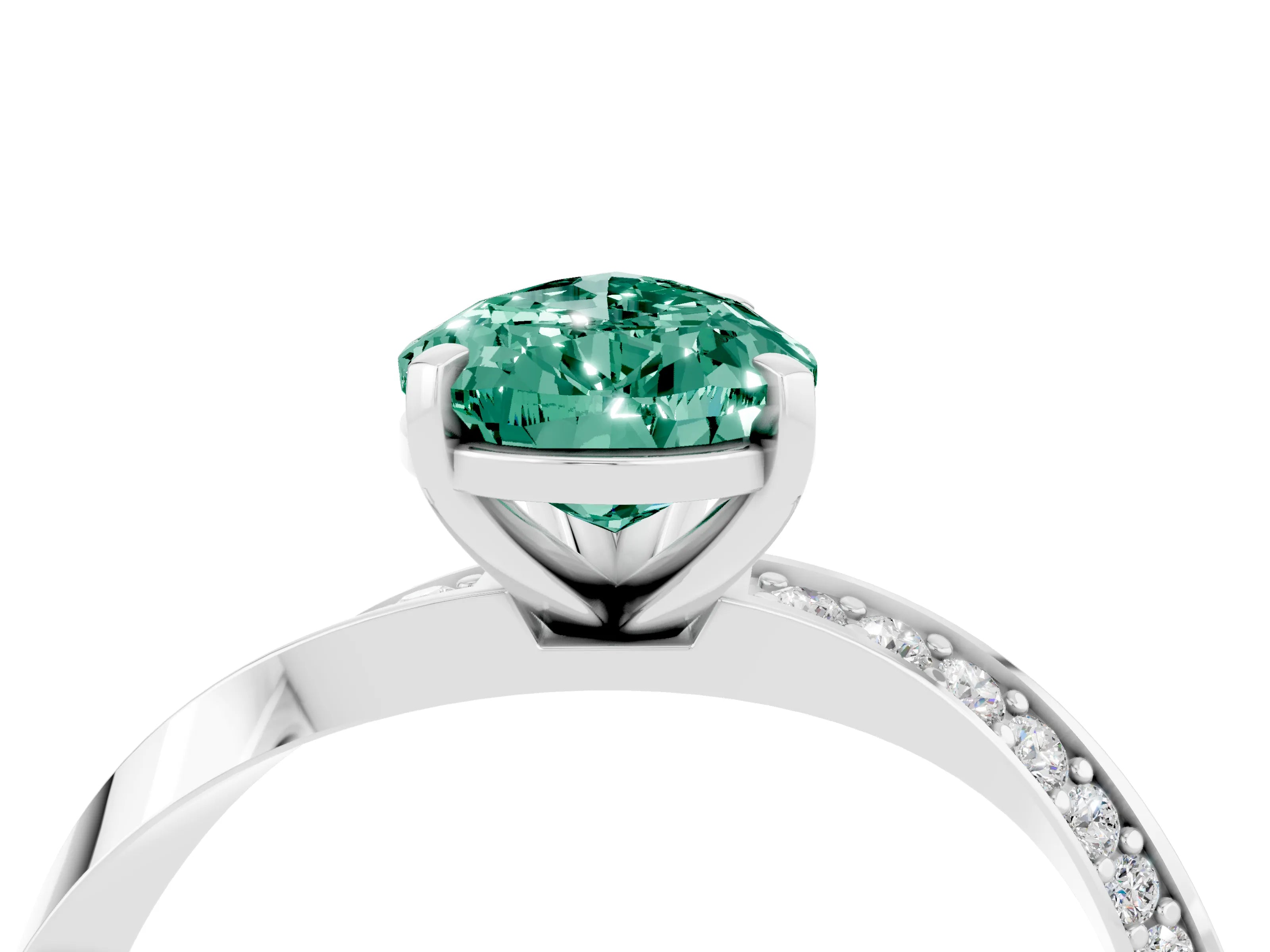 White gold Pear Cut Green Sapphire Engagement Ring with Side Stone Accents and Four-Prong Setting_31