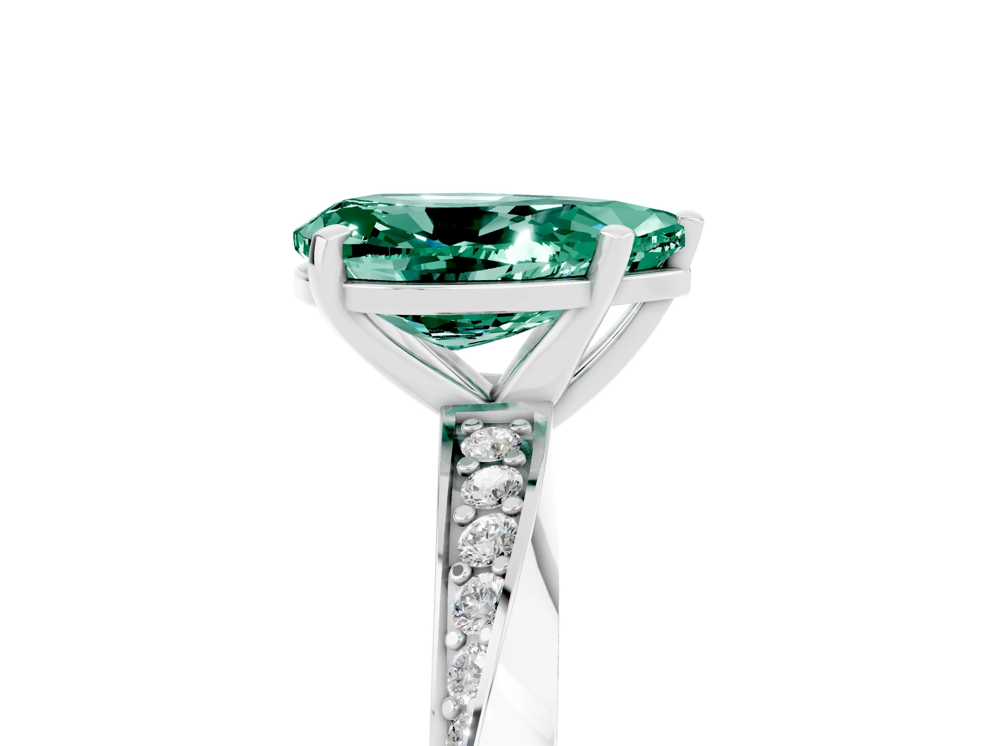 White gold Pear Cut Green Sapphire Engagement Ring with Side Stone Accents and Four-Prong Setting_32
