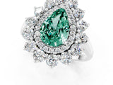 White gold Pear Cut Green Sapphire Floral Double Halo Engagement Ring with Prong Setting_109
