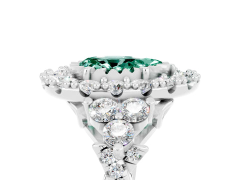 White gold Pear Cut Green Sapphire Halo Ring with Pavé Band and Four-Prong Setting_17
