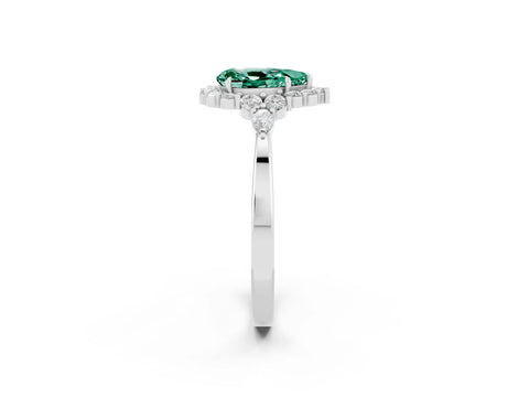 White gold Pear Cut Green Sapphire Halo Ring with Pear Side Stones and Prong Setting_26