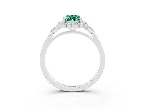 White gold Pear Cut Green Sapphire Halo Ring with Pear Side Stones and Prong Setting_27