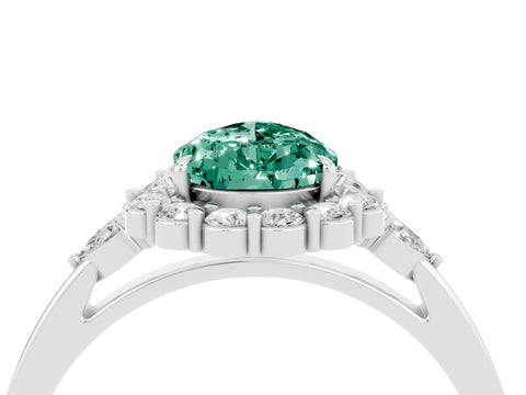 White gold Pear Cut Green Sapphire Halo Ring with Pear Side Stones and Prong Setting_28