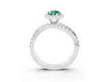 White gold Pear Cut Green Sapphire Halo Ring with Round Split Shank and Prong Setting_63
