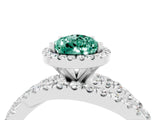 White gold Pear Cut Green Sapphire Halo Ring with Round Split Shank and Prong Setting_65