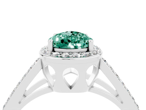 White gold Pear Cut Green Sapphire Halo Ring with Split Shank U-Prong Band and Four-Prong Setting_4
