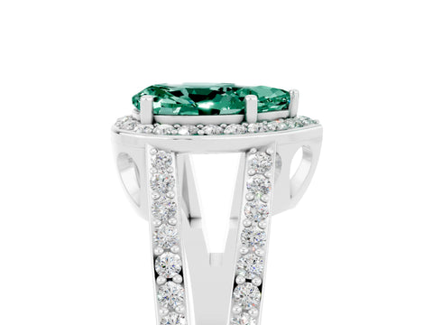 White gold Pear Cut Green Sapphire Halo Ring with Split Shank U-Prong Band and Four-Prong Setting_5