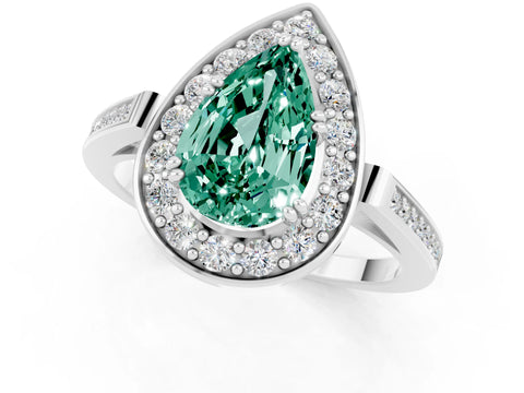 White gold Pear Cut Green Sapphire Halo Ring with Split Shank and Four-Prong Setting_13