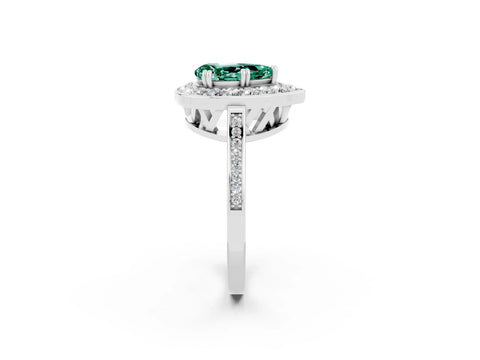 White gold Pear Cut Green Sapphire Halo Ring with Split Shank and Four-Prong Setting_2