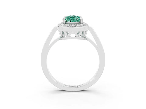 White gold Pear Cut Green Sapphire Halo Ring with Split Shank and Four-Prong Setting_3