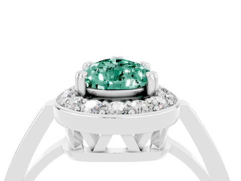 White gold Pear Cut Green Sapphire Halo Ring with Split Shank and Four-Prong Setting_4