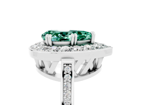 White gold Pear Cut Green Sapphire Halo Ring with Split Shank and Four-Prong Setting_5