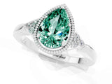 White gold Pear Cut Green Sapphire Halo Ring with Tapered Band and Four-Prong Setting_1