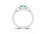 White gold Pear Cut Green Sapphire Halo Ring with Tapered Band and Four-Prong Setting_3