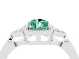White gold Pear Cut Green Sapphire Halo Ring with Tapered Band and Four-Prong Setting_4