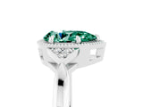 White gold Pear Cut Green Sapphire Halo Ring with Tapered Band and Four-Prong Setting_5