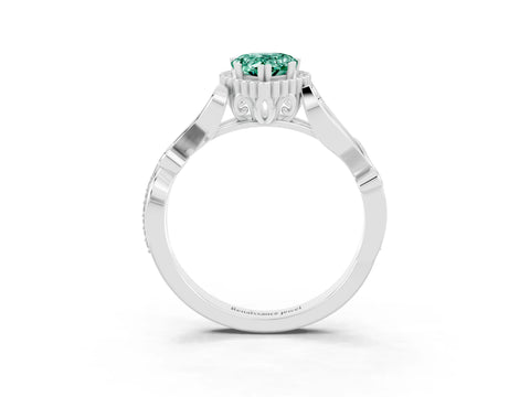 White gold Pear Cut Green Sapphire Halo Ring with Vintage Split Shank and Four-Prong Setting_3