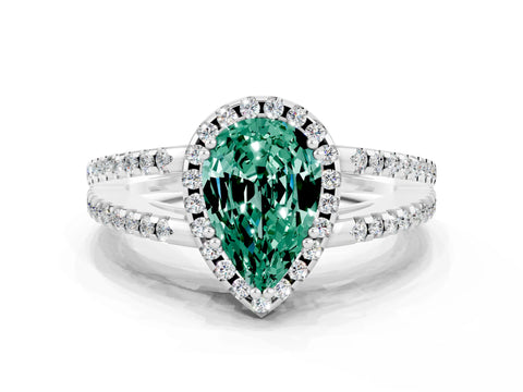 White gold Pear Cut Green Sapphire Halo Split Shank Engagement Ring_12