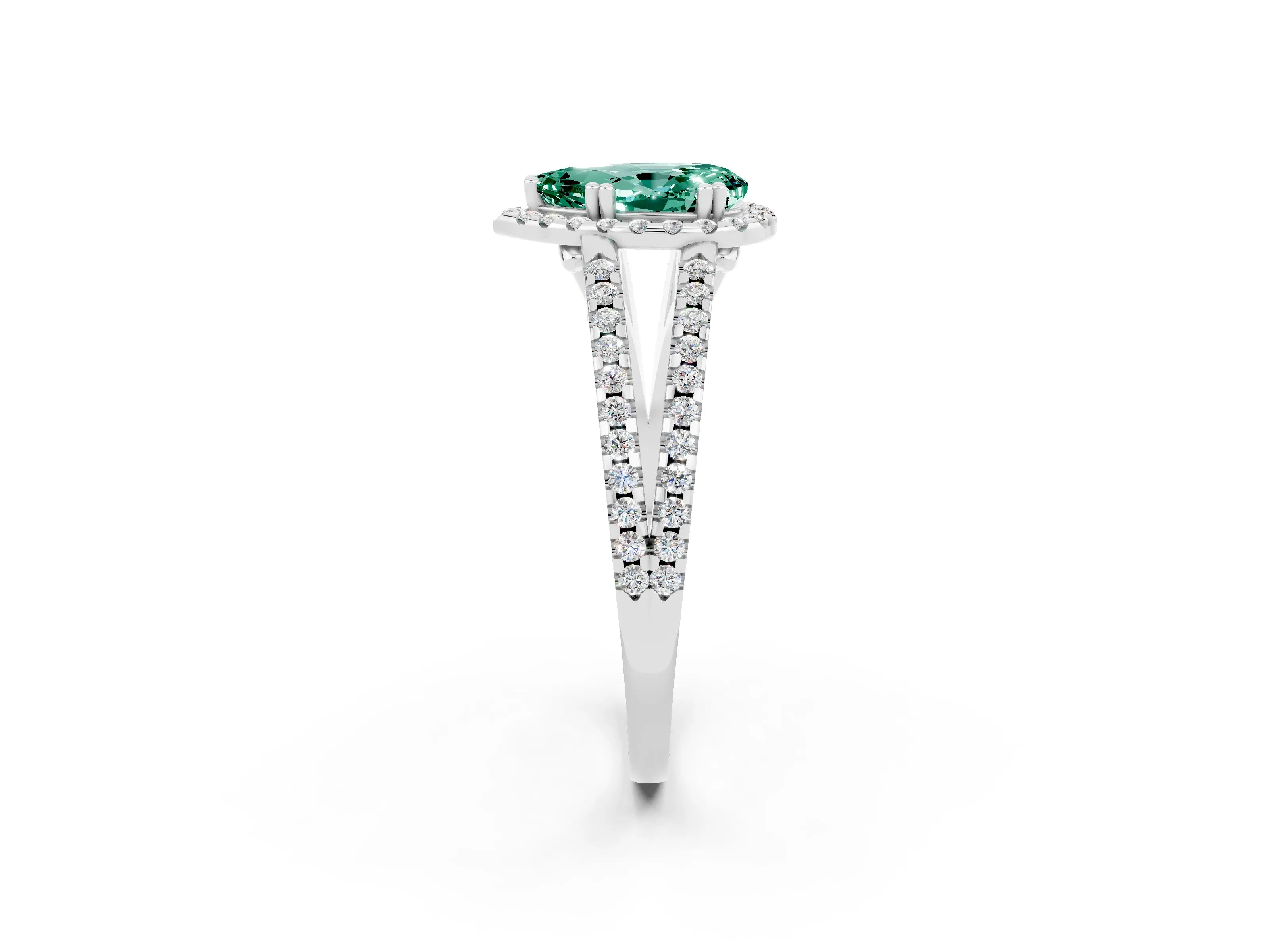 White gold Pear Cut Green Sapphire Halo Split Shank Engagement Ring_14