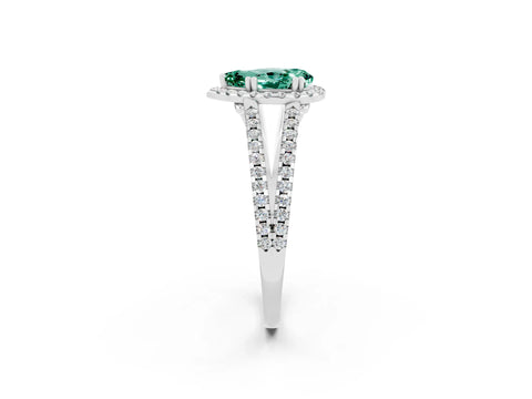 White gold Pear Cut Green Sapphire Halo Split Shank Engagement Ring_14