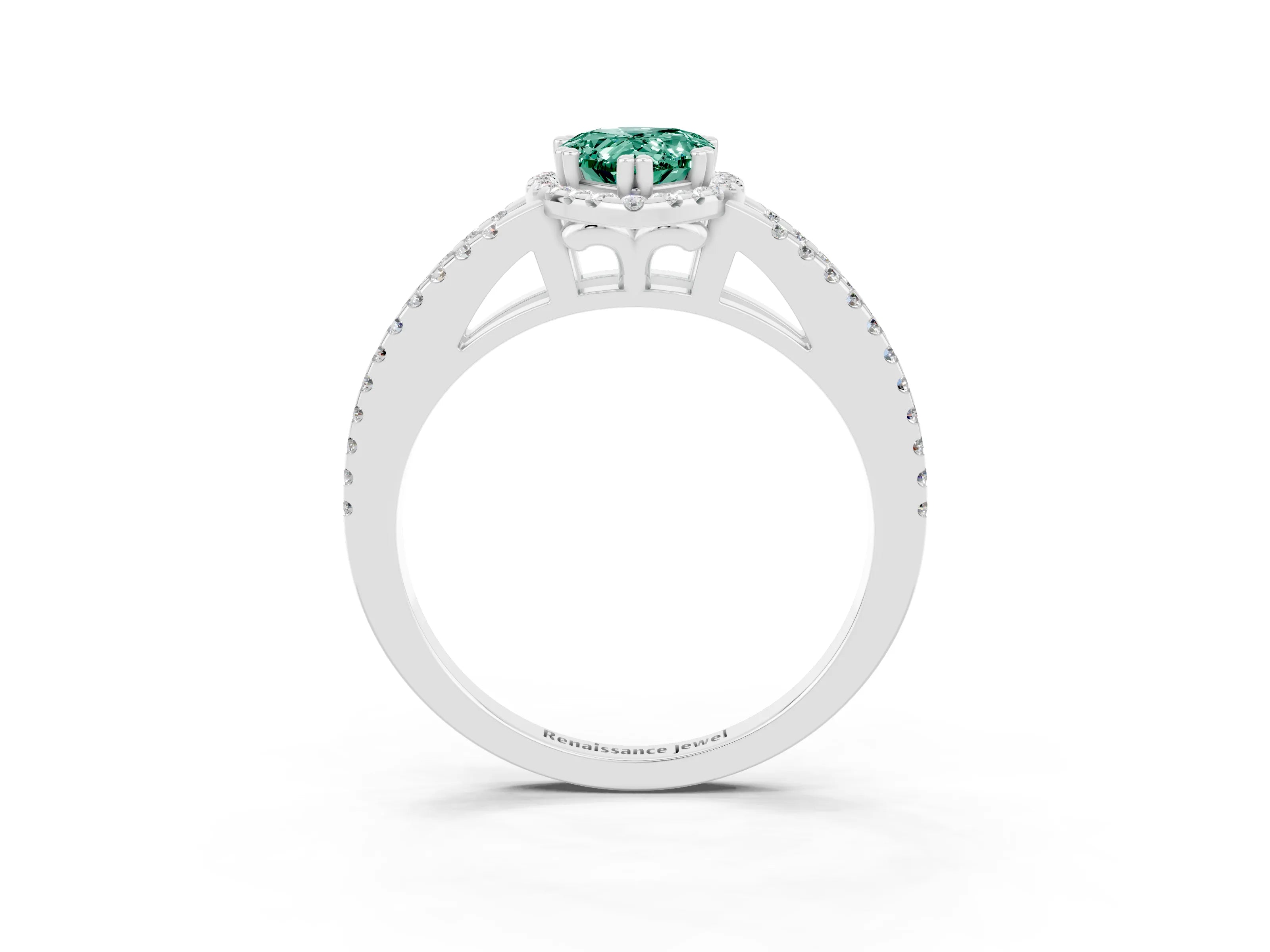 White gold Pear Cut Green Sapphire Halo Split Shank Engagement Ring_15