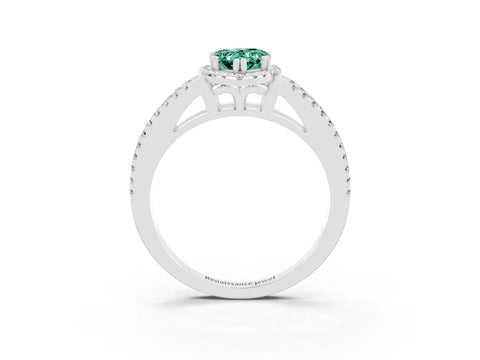 White gold Pear Cut Green Sapphire Halo Split Shank Engagement Ring_15