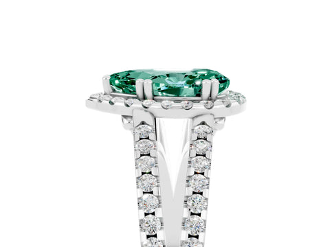 White gold Pear Cut Green Sapphire Halo Split Shank Engagement Ring_17