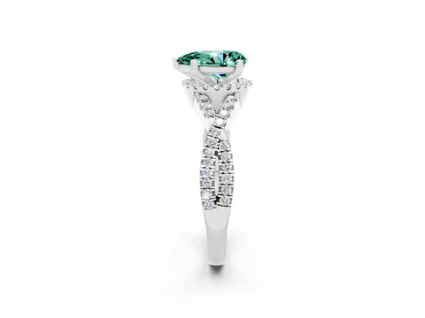 White gold Pear Cut Green Sapphire Halo Twist Band Solitaire Prong Setting Ring_2