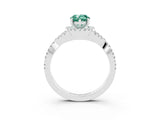 White gold Pear Cut Green Sapphire Halo Twist Band Solitaire Prong Setting Ring_3
